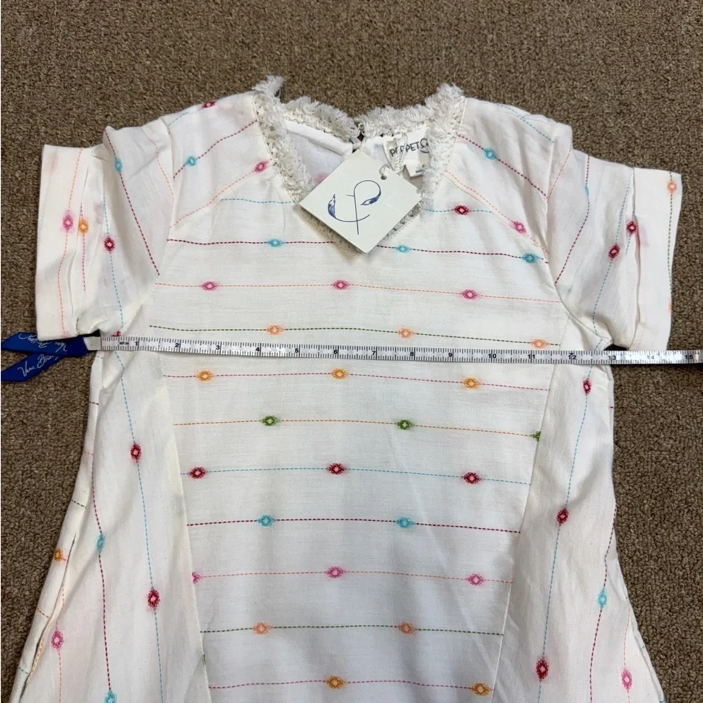 NWT Poppet & Fox: Girls White Dress with Colorful Aztec Design, Size 6